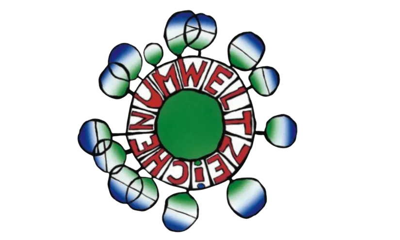 Logo mit dem Text Umweltzeichen in einem bunten Design